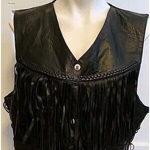 Genuine Leather Biker Motorcycle Black Leather Lace Up Sides Vest